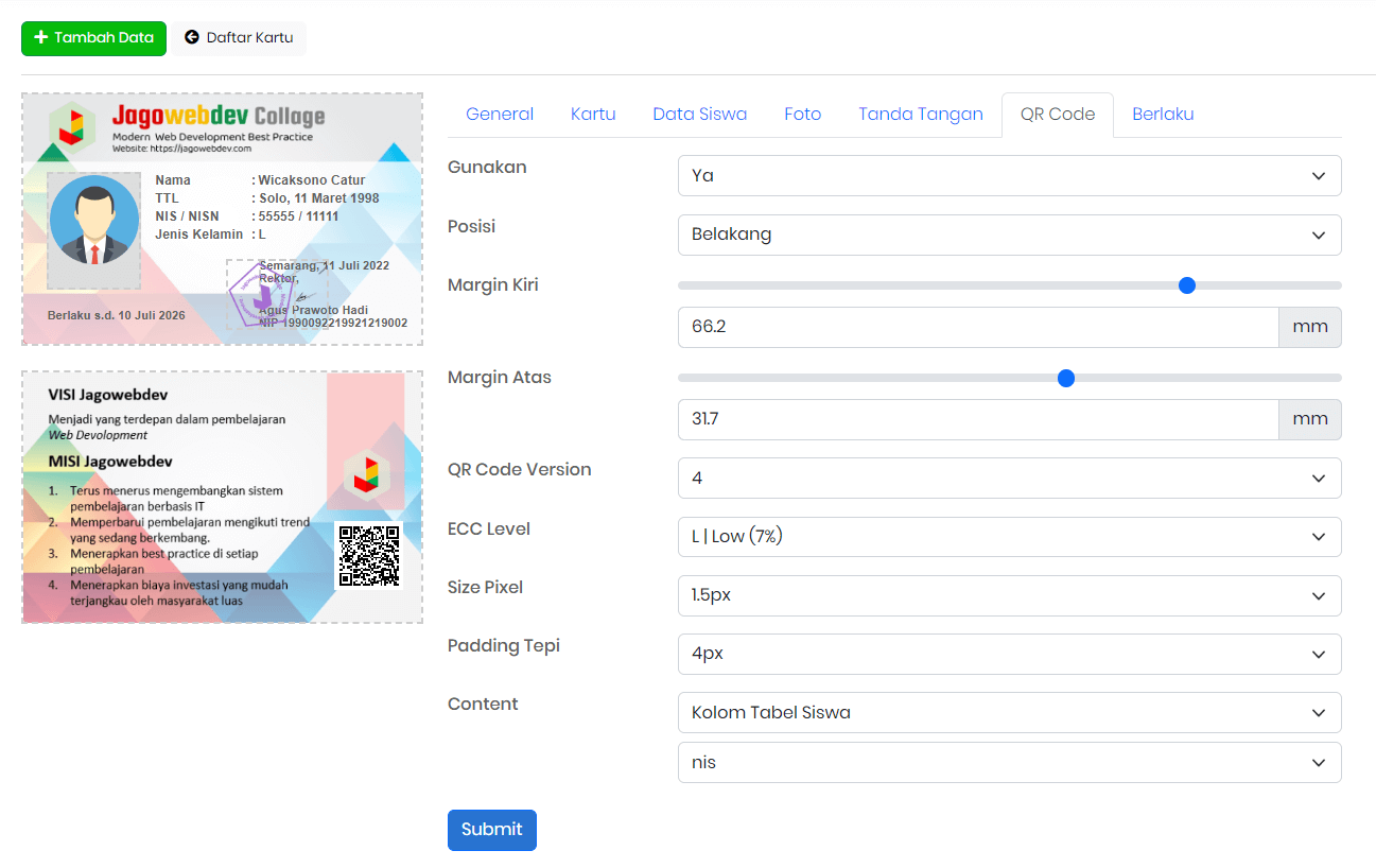 Aplikasi Cetak Kartu NISN Dengan QRCode